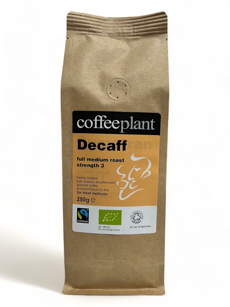 Decaffeinated Organic Fairtrade Medium Blend 250g Ground Valve Pack