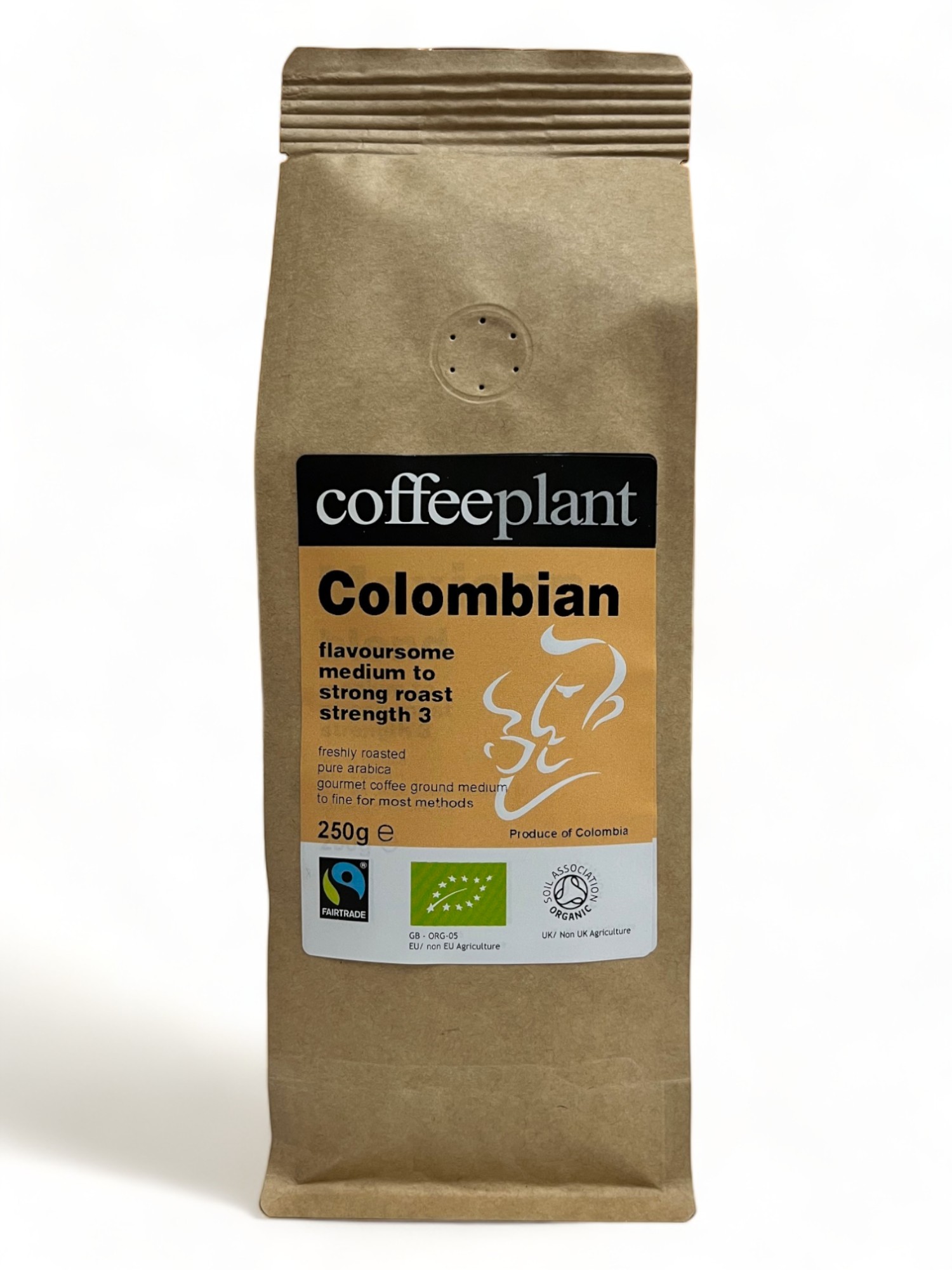 Colombian Organic Fairtrade 250g Ground Valve Pack