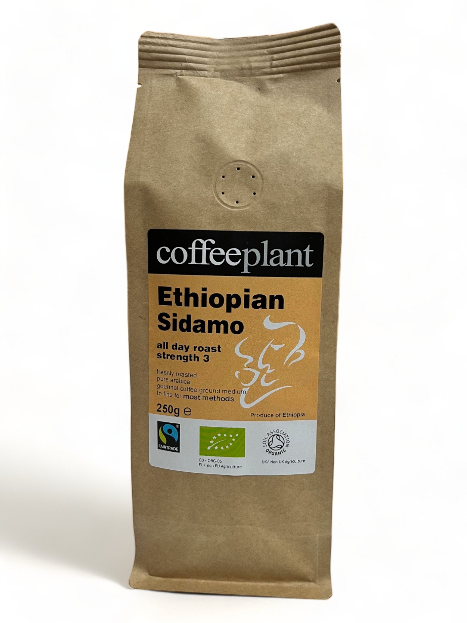 Ethiopian Sidamo Organic Fairtrade in 250g Ground Valve Pack